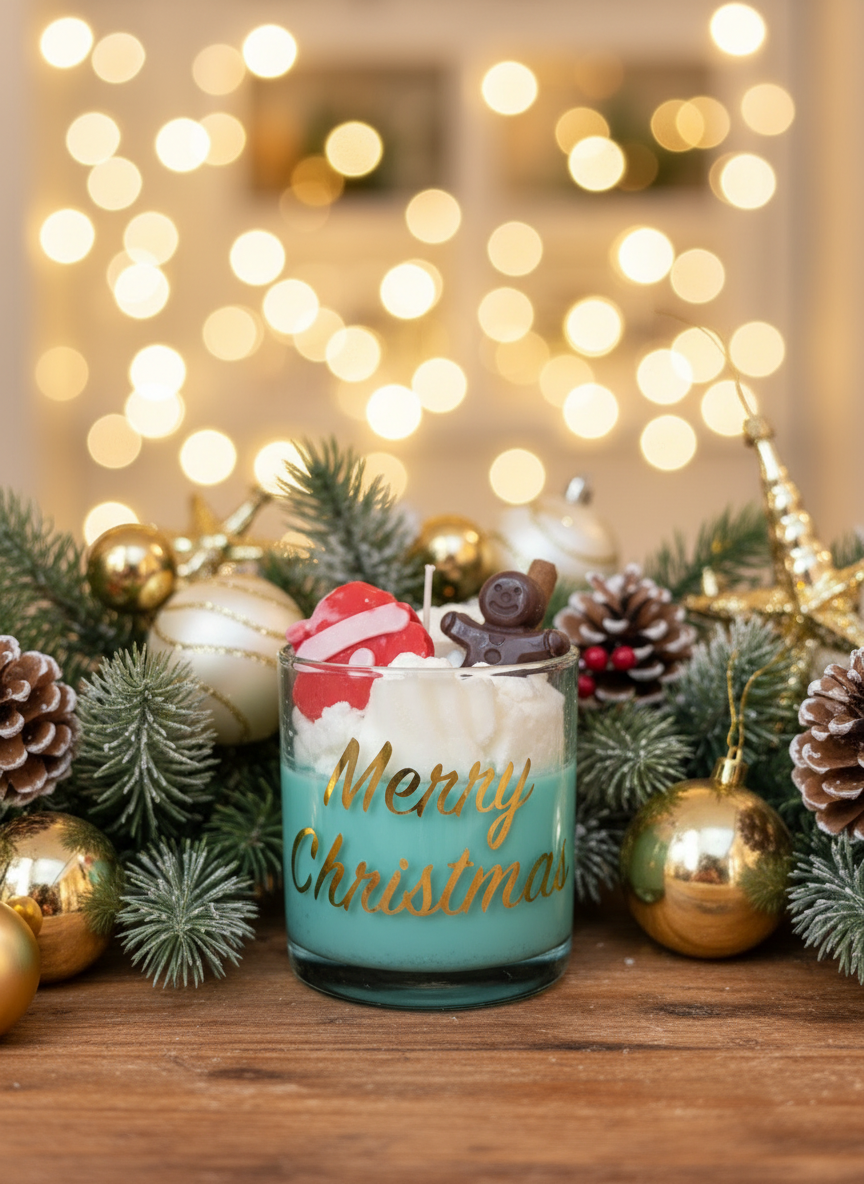 Zoomed-in Festive Christmas Candle